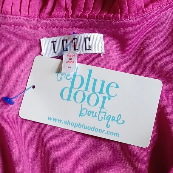 NEW! TCEC Magenta Pleated Ruffle V-Neck Dress Size Large - Picture 5 of 7